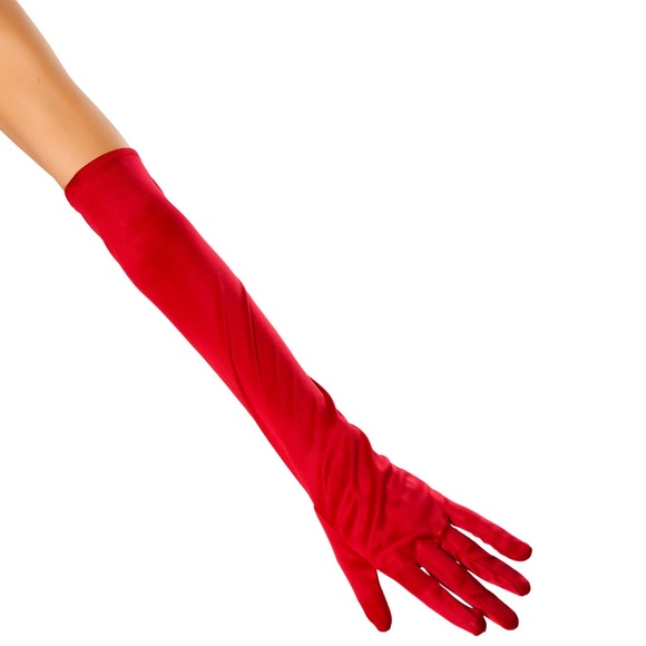 Red Stretch Satin Gloves Mid Arm Elbow Length - Picture 1 of 1